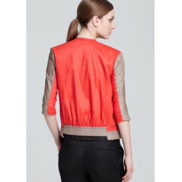 Helmut Lang Coral red Glossy Linen bomber jacket - Picture 2 of 7